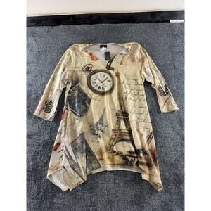 NWT JoStar Paris Eiffel Tower Top Made USA Asymmetrical Hem Women’s Small